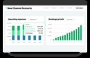 Sage Intacct's new channel scenario screen featuring operating expenses and bookings growth charts, filtered by department and by location respectively