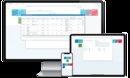 SYSPRO ERP's financial dashboard as seen on desktop, tablet and mobile, with tiles for different categories.